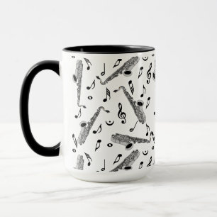 Taza Patrón de notas de música saxofónica gris
