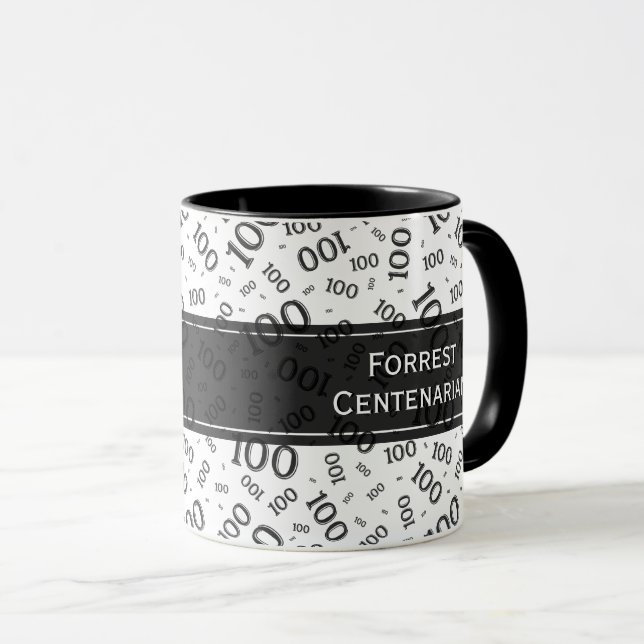 Taza Patrón de número aleatorio blanco/negro de 100 año (Anverso derecho)