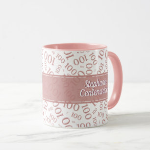 Taza Patrón de número aleatorio blanco y rosado de 10