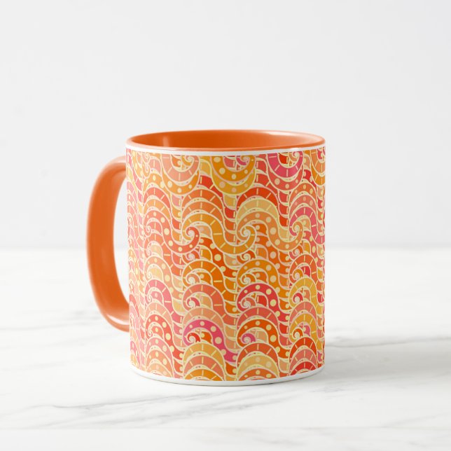 Taza Patrón de onda abstracta - naranja, coral y oro (Anverso izquierdo)