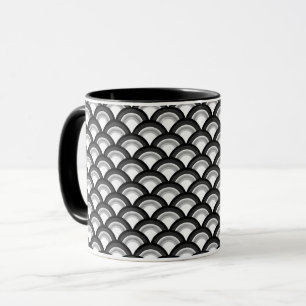 Taza Patrón de onda Art Deco - negro y blanco Mug