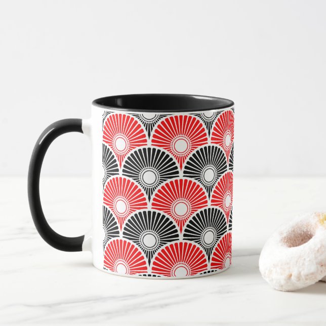 Taza Patrón de onda semicírica de China roja y negra (Con donut)