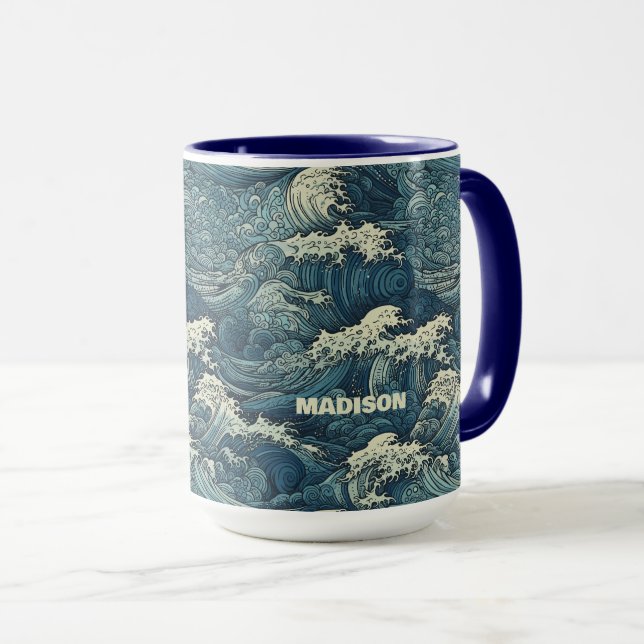 Taza Patrón de ondas de nombre personalizadas (Anverso derecho)