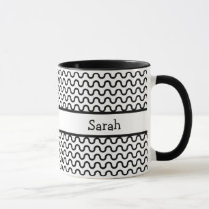 Taza Patrón de ondas retro en blanco y negro personaliz