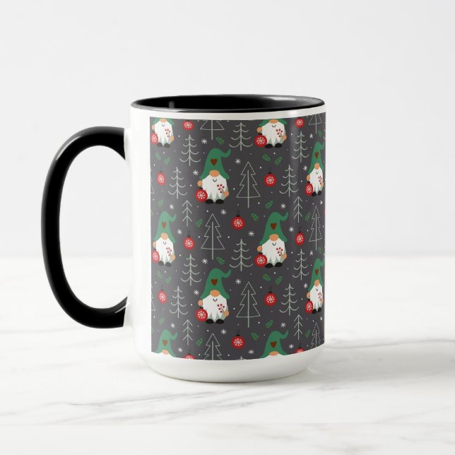 Taza Patrón de ornamentos de árbol de navidad de gnomo  (Izquierda)
