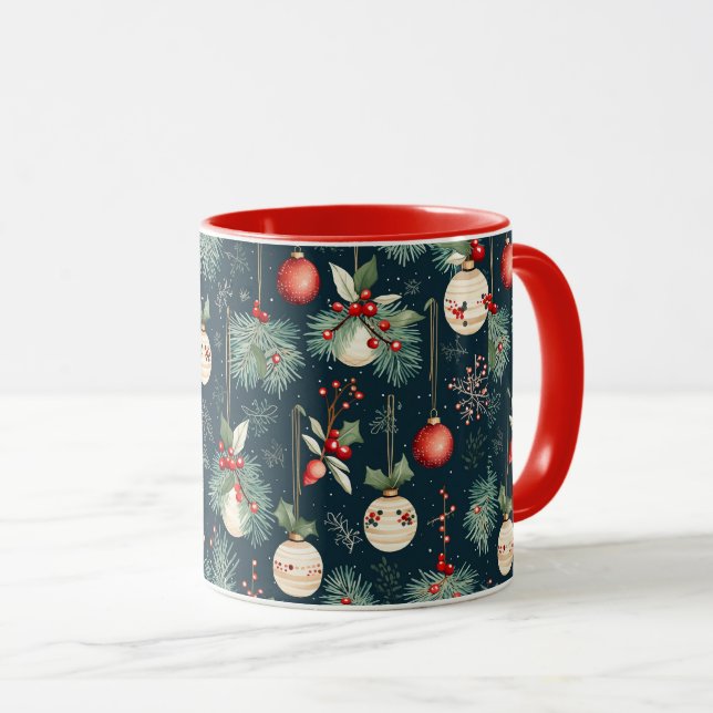 Taza Patrón de Ornamentos Verde azulados y Rojos de Nav (Anverso derecho)