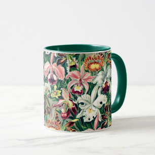 Taza Patrón de orquídeas verdes amarillas blancas
