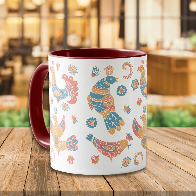 Taza Patrón de pájaro boho escandinavo colorido (Subido por el creador)