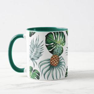 Taza Patrón de palma de jungla de acuarela tropical de 
