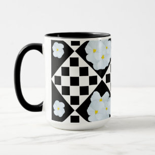 Taza Patrón de pansy negro y blanco