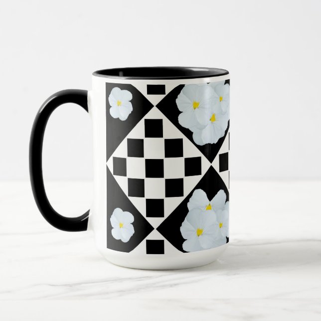 Taza Patrón de pansy negro y blanco (Izquierda)