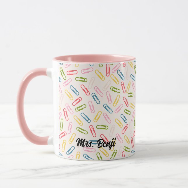 Taza Patrón de Paperclip de nombre de profesor adorable (Izquierda)