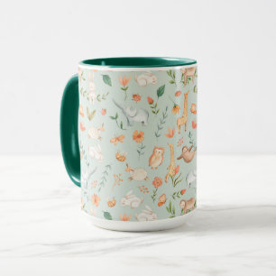 Taza Patrón de Pastel de Animales Pequeños Verde azulad