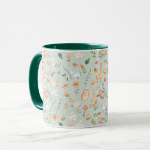 Taza Patrón de Pastel de Animales Pequeños Verde azulad