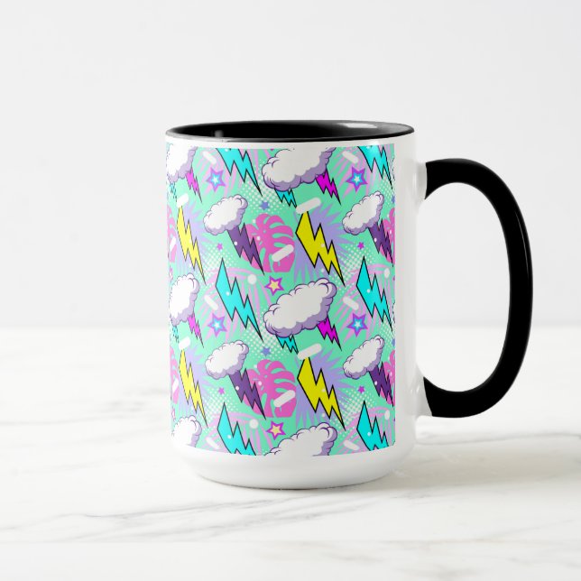 Taza Patrón de pernos y estrellas de neón relámpago (Derecha)