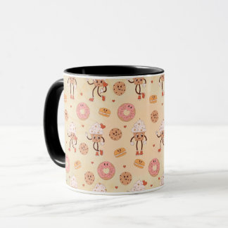 Taza Patrón de Personajes de Postres Retro