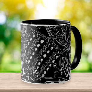 Taza Patrón de pez moderno en blanco y negro
