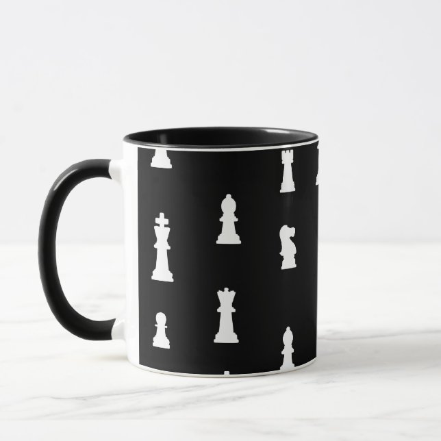 Taza Patrón de piezas de ajedrez - blanco y negro (Izquierda)