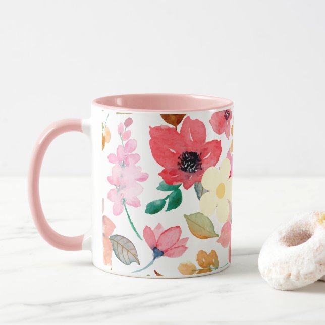 Taza Patrón de pintura rosa Diseño de arte moderno (Con donut)