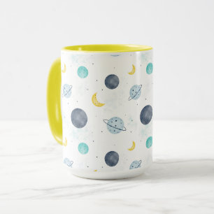 Taza Patrón de plano de espacio azul acuarela