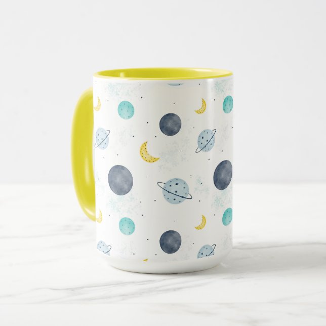 Taza Patrón de plano de espacio azul acuarela (Anverso izquierdo)