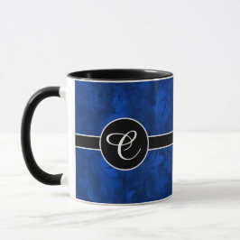 Taza Patrón de pluma abstracta azul monograma