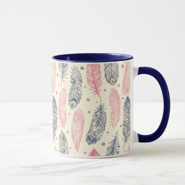 Taza Patrón De Pluma Étnica Rosa Y Púrpura (Derecha)