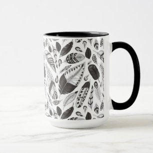 Taza Patrón de plumas en blanco y negro