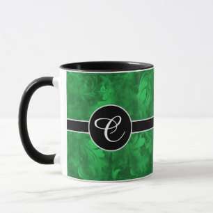 Taza Patrón de plumas verde esmeralda abstracta monogra