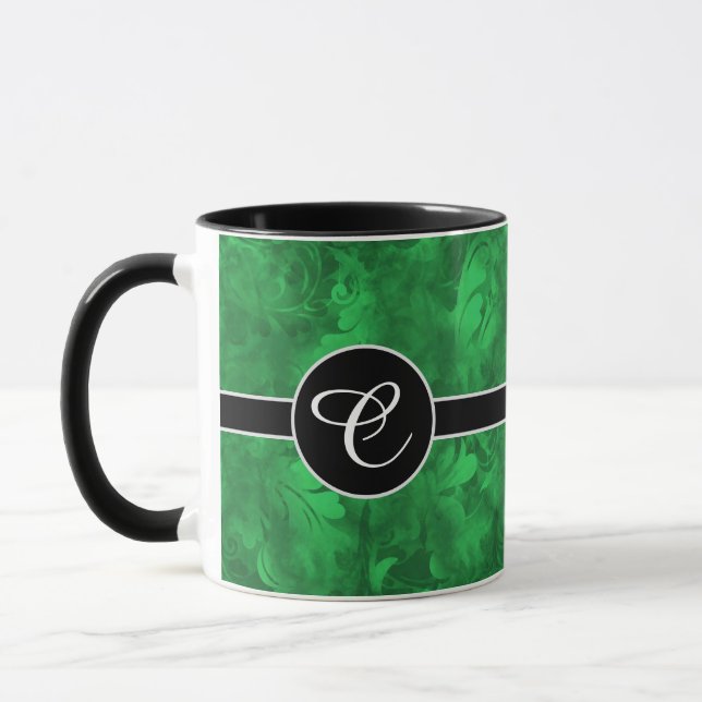 Taza Patrón de plumas verde esmeralda abstracta monogra (Izquierda)