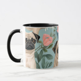 Taza Patrón de Pug Floral Vintage, Botánico y Lindo Per