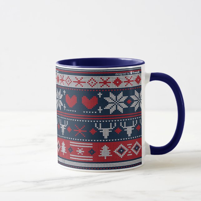 Taza Patrón de punto de la Isla Azul Rojo Azul navidad (Derecha)