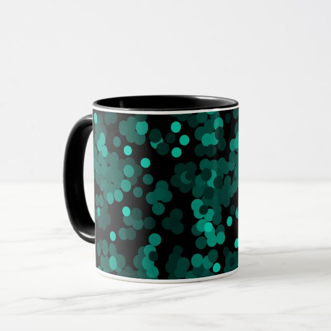 Taza Patrón de puntos de polka verde turquesa sobre neg (Anverso izquierdo)