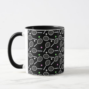 Taza Patrón de raqueta de tenis negro