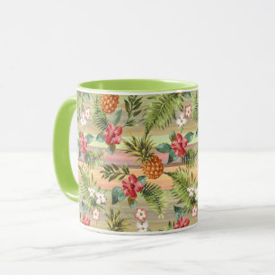 Taza Patrón de raya floral de piña tropical divertida