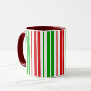 Taza Patrón de rayas blancas rojas y verdes