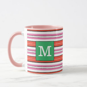 Taza Patrón de rayas de bonito Monogramado l Rosa l Ver