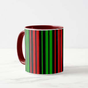 Taza Patrón de rayas negras rojas y verdes