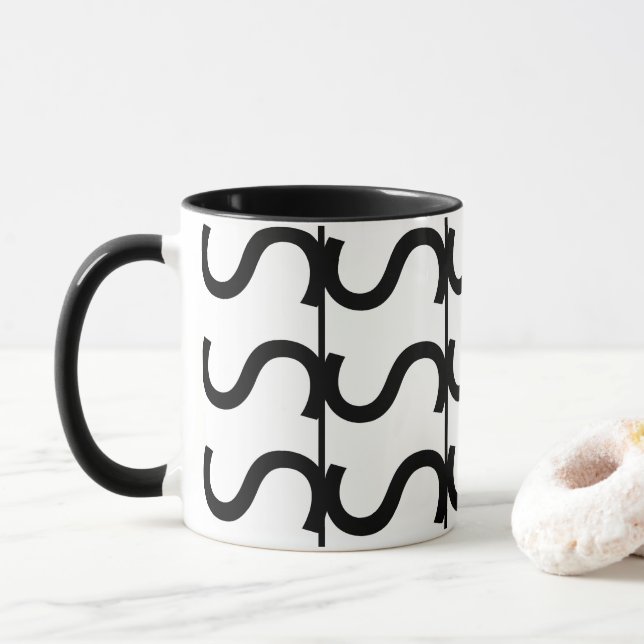 Taza Patrón de rayas onduladas en blanco y negro (Con donut)