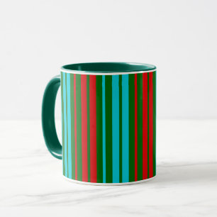 Taza Patrón de rayas verdes rojas y azules  