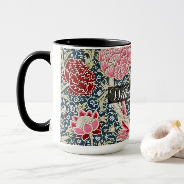 Taza Patrón de rayos - flores y hojas - WilliamMorris (Con donut)