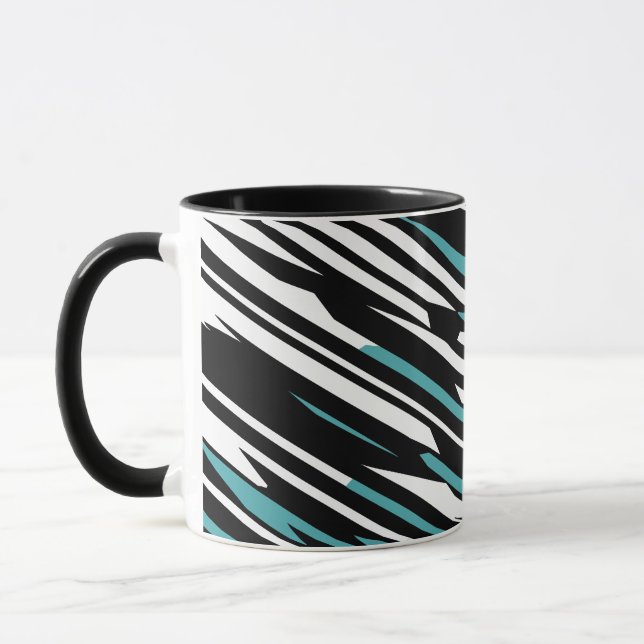 Taza Patrón de resumen lineal negro, blanco y Verde azu (Izquierda)