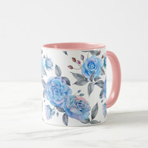 Taza Patrón de rosa azul Pastel