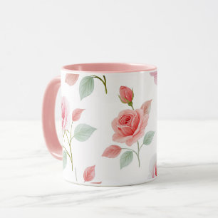Taza Patrón de rosa rosa, color suave,