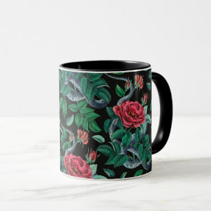 Taza Patrón de rosa y serpiente rojo vintage