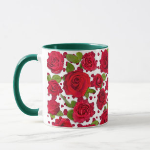 Taza Patrón de rosas florales rojas elegantes y rosadas
