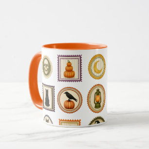 Taza Patrón de sello postal vintage espeluznante de Hal