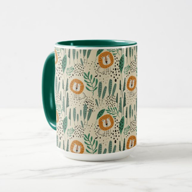 Taza Patrón de selva tropical de león de Doodle lindo (Anverso izquierdo)
