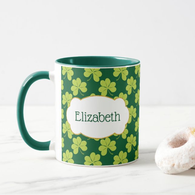 Taza Patrón de Shamrock de Atractivo Verde (Con donut)
