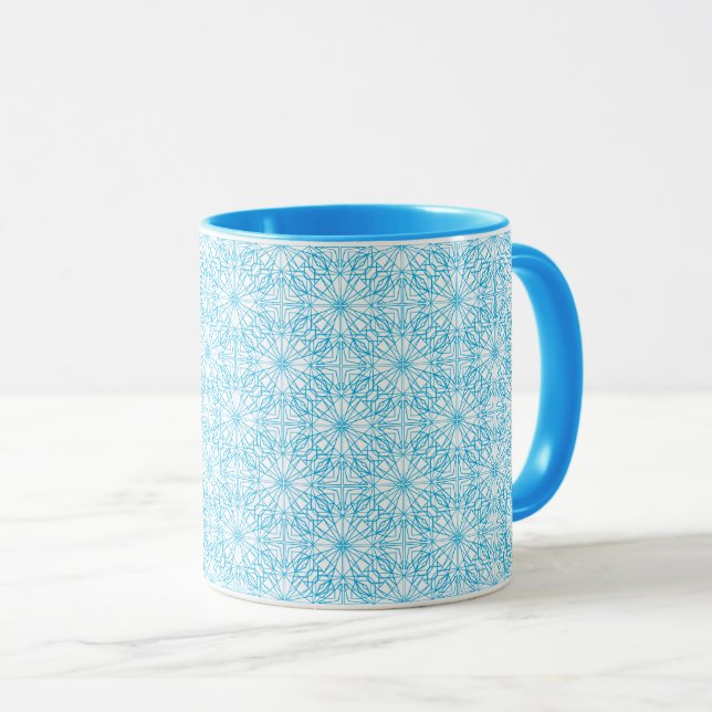 Taza Patrón de simetría geométrica azul claro brillante (Anverso derecho)